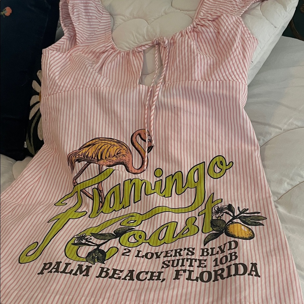 Anthropologie Pink Striped Flamingo Coast Graphic Tank